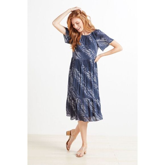 Rails Drew Tiered Midi Dress Blue Nile Tie-Dye Short Sleeve Flounce sz - Picture 1 of 10